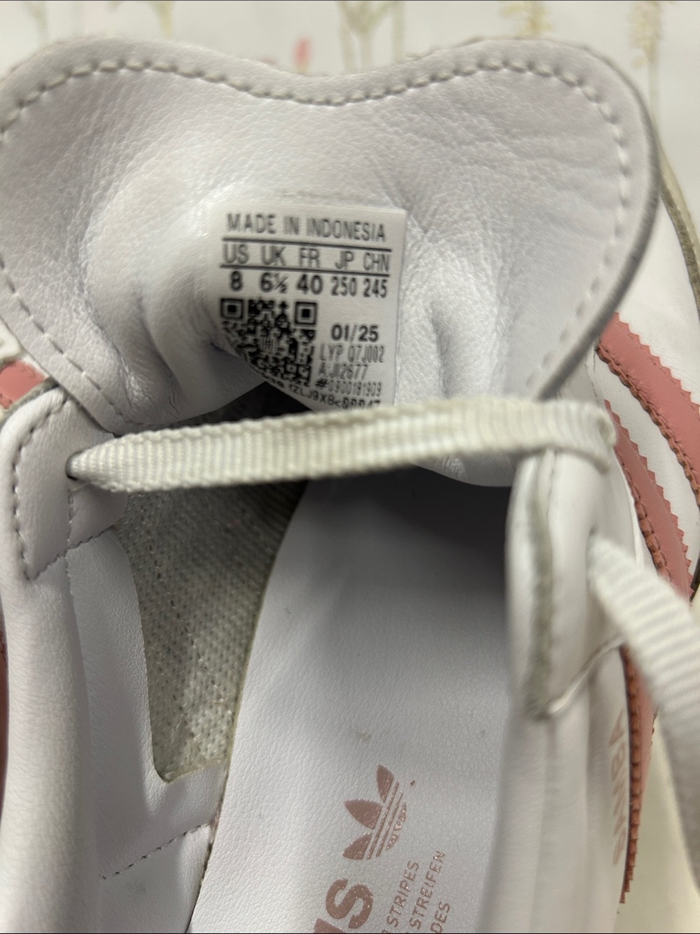 adidas Samba Sneakers - White with Pink Stripes and Brown Sole - Picture 11 of 14